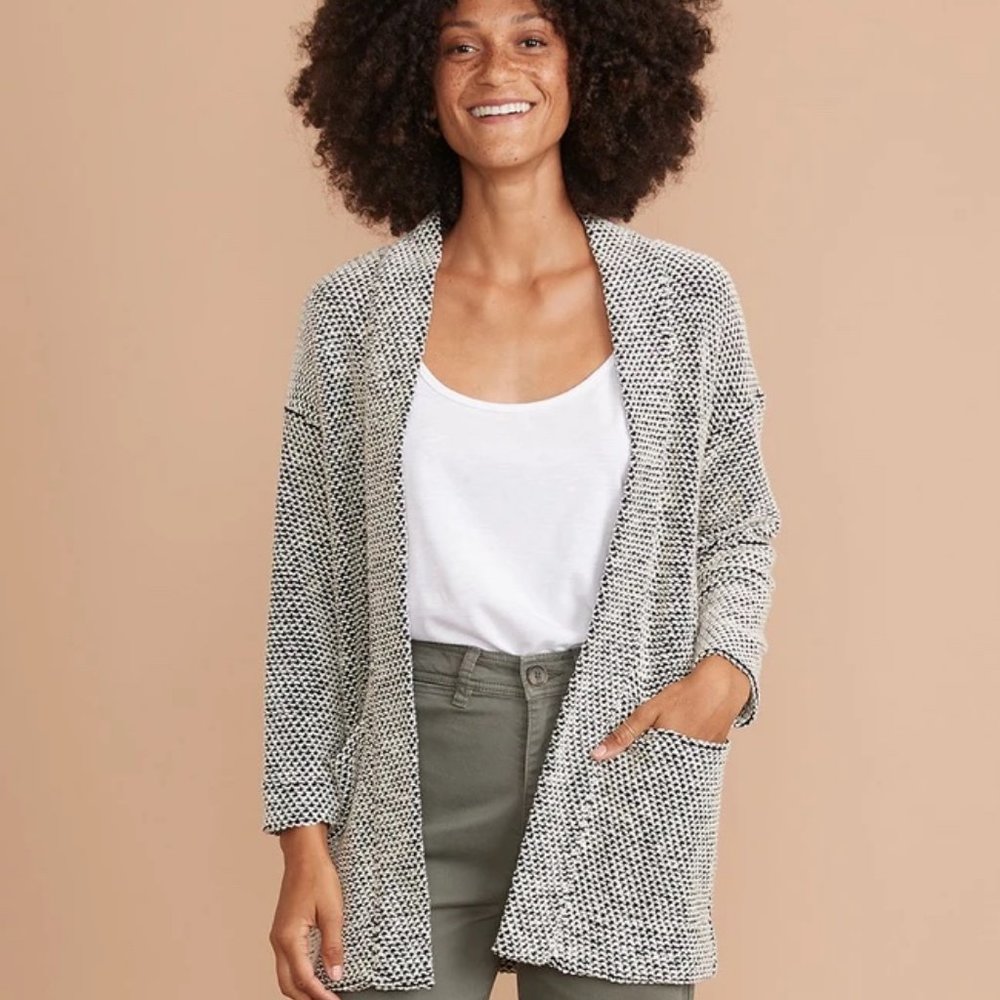Marine Layer Birdseye Cardigan in Black/White Size XL